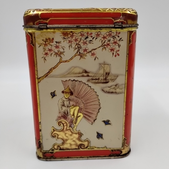 Chinese Oriental Design Tin Hinged Box / Made in Holland Lithograph Vintage - Picture 6 of 13
